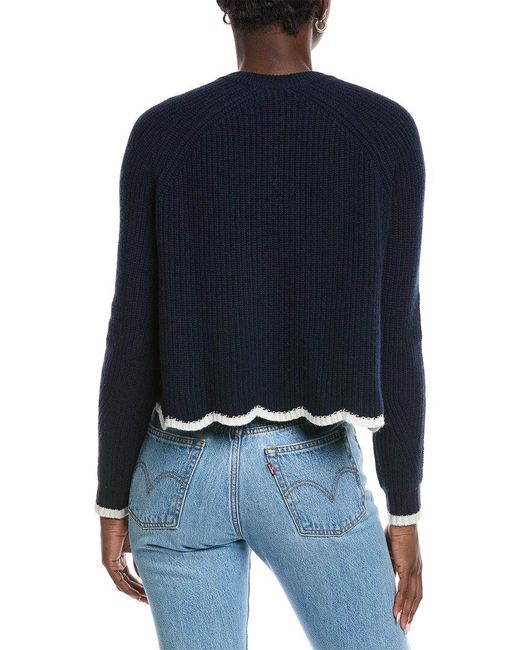 Autumn Cashmere Blue Tipped Scallop Shaker Cashmere Sweater