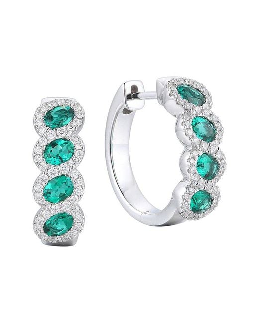 Gregg Ruth Blue 18K 1.55 Ct. Tw. Diamond & Lab-Grown Lab Created Emerald Huggie Earring