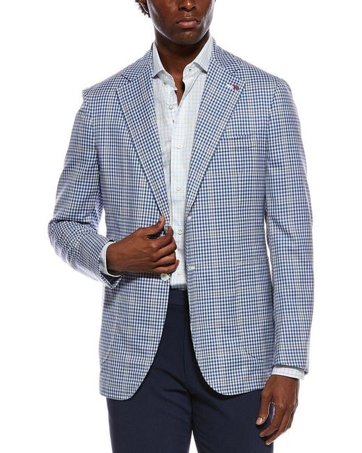 Isaia Blue Wool Pattern Jacket for men