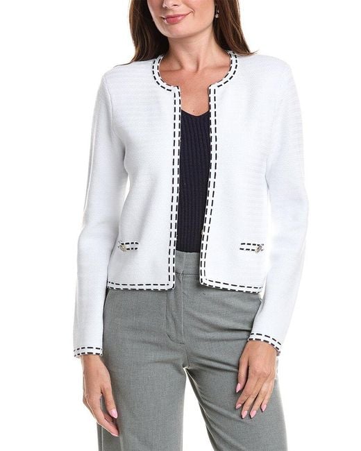 St. John White Ticking Trim Crew Jacket