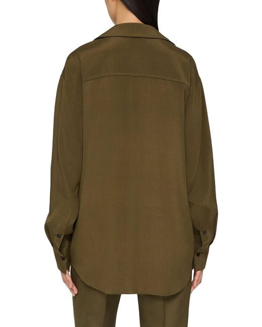 Lafayette 148 New York Green Patch Pocket Silk-Blend Popover Shirt
