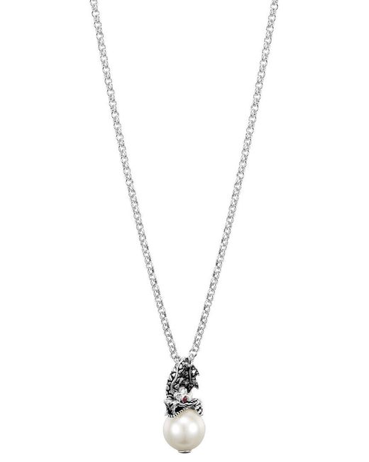 John Hardy Metallic Naga Legends Silver Gemstone 10.5-11.0mm Pearl Pendant Necklace