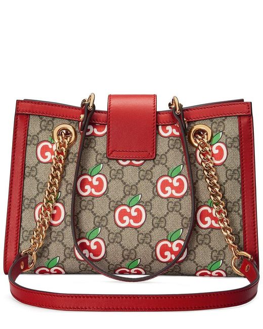 Gucci Red GG Supreme Apple Printed Coated Canvas & Leather Tote