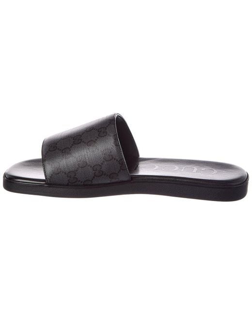 Gucci Black Gg Coated Canvas Slide for men