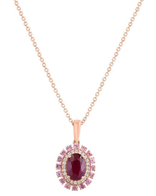 Effy Fine Jewelry Metallic 14k Rose Gold 1.74 Ct. Tw. Diamond & Pink Sapphire, Ruby Necklace