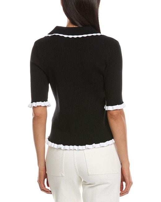 Nanette Lepore Black Scallop Trim Polo Sweater