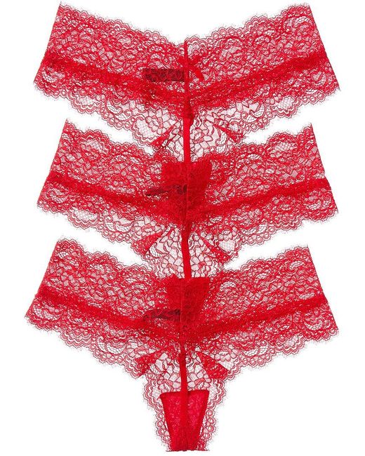 House of Desire 3pk Lana Lace V-front G-string in Red | Lyst UK