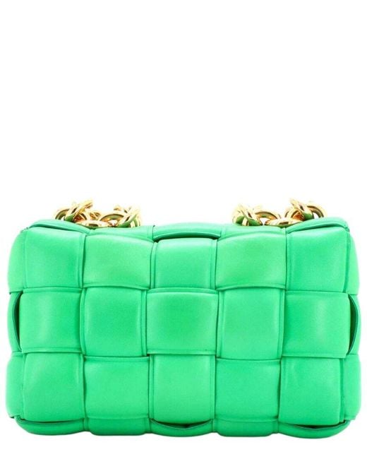 Bottega Veneta Green Cassette Chain Crossbody Bag Padded Maxi Intrecciato Leather (authentic Pre-loved)