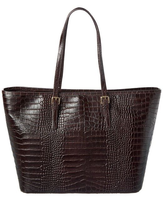 Persaman New York Brown Penny Croc-Embossed Leather Tote