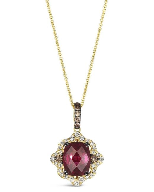 Le Vian Pink Le Vian Raspberry Rhodolite 14K 5.10 Ct. Tw. Diamond & Rhodolite Cocktail Pendant Necklace