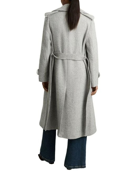 Reiss Gray Alba Check Wool-Blend Coat