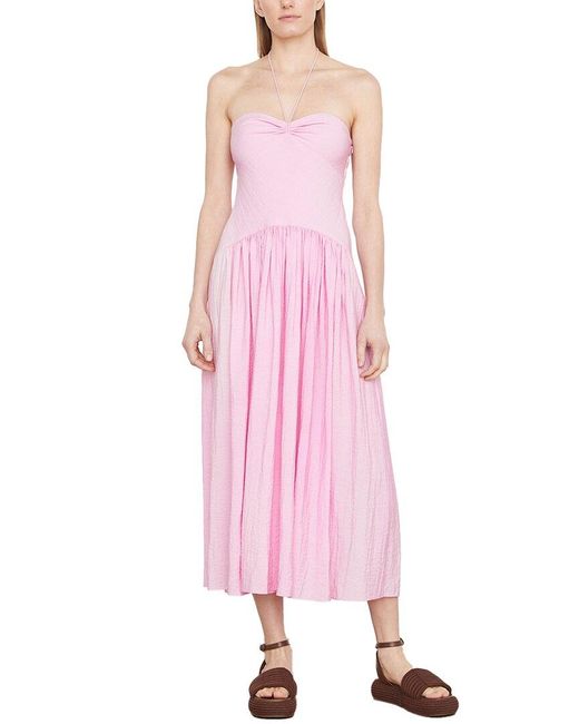 Vince Pink Ruched Halter Neck Dress