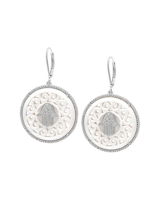 Gemstones White Silver 0.22 Ct. Tw. Diamond Hamsa Earrings
