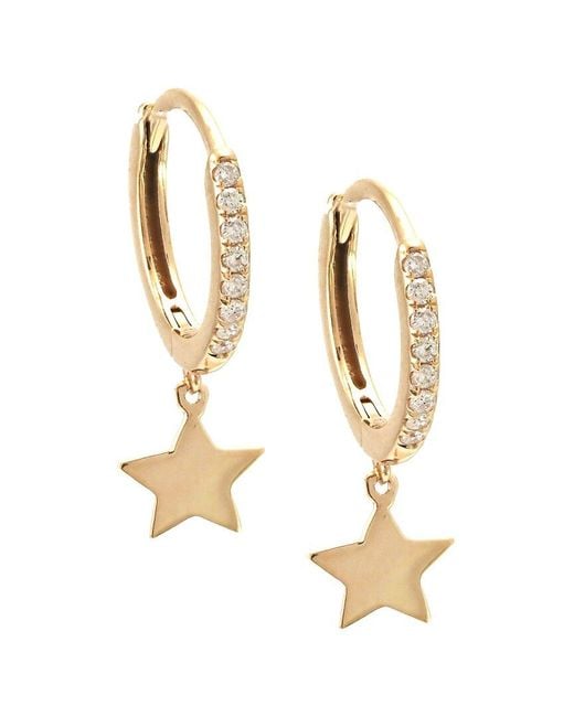 Diamond Select Cuts Metallic 14k 0.09 Ct. Tw. Diamond Star Mini Hoops