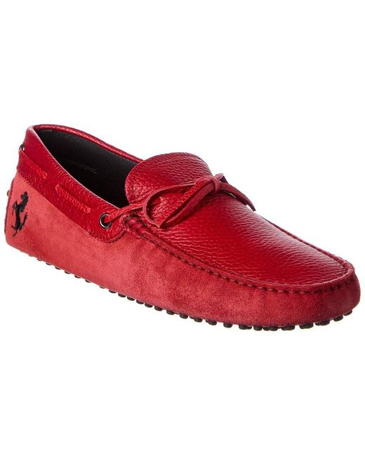 Tod's Red X Ferrari New Gommini Suede & Leather Loafer for men