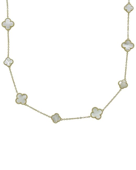 Belpearl Metallic Silver Pearl Cz Clover Necklace