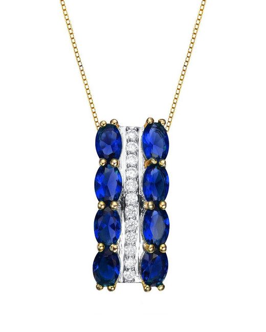 Genevive Jewelry Blue 14k Over Silver Cz Pendant Necklace