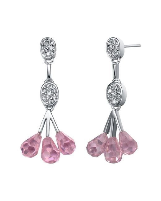 Genevive Jewelry Pink Silver Cz Drop Earrings