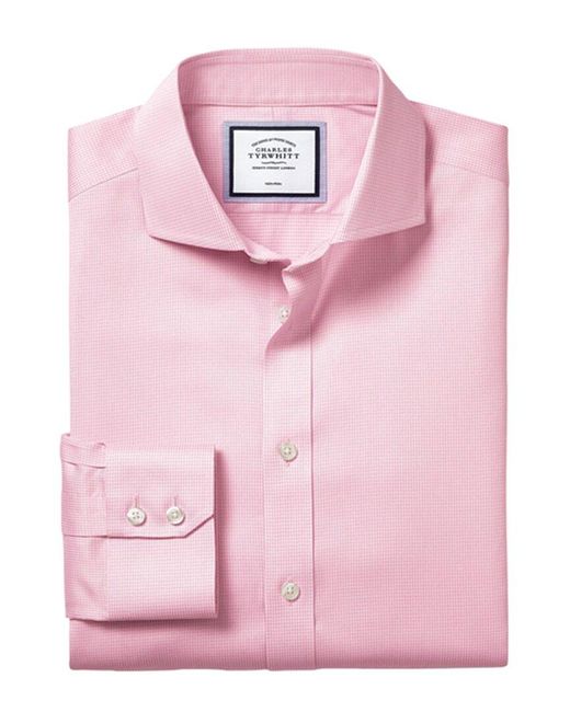 Charles Tyrwhitt Pink Non-iron Puppytooth Slim Fit Shirt for men