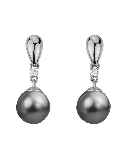 Pearls White 14K Diamond .06 Ct. & 8Mm Tahitian Pearl Drop Earrings