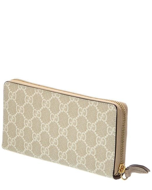 Gucci Natural Gg Marmont Gg Supreme Canvas & Leather Zip Around Wallet
