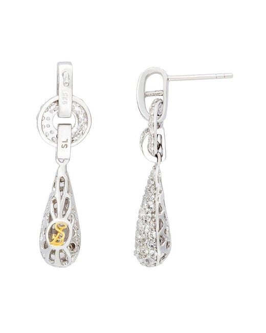 Suzy Levian Silver 0.02 Ct. Tw. Diamond & White Topaz Tear Drop Earring