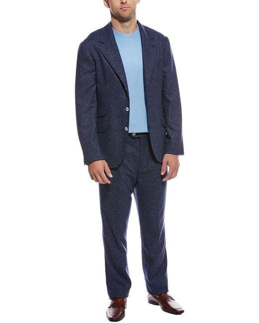 Brunello Cucinelli Blue 2Pc Pleated-Front Wool & Cashmere-Blend Suit for men