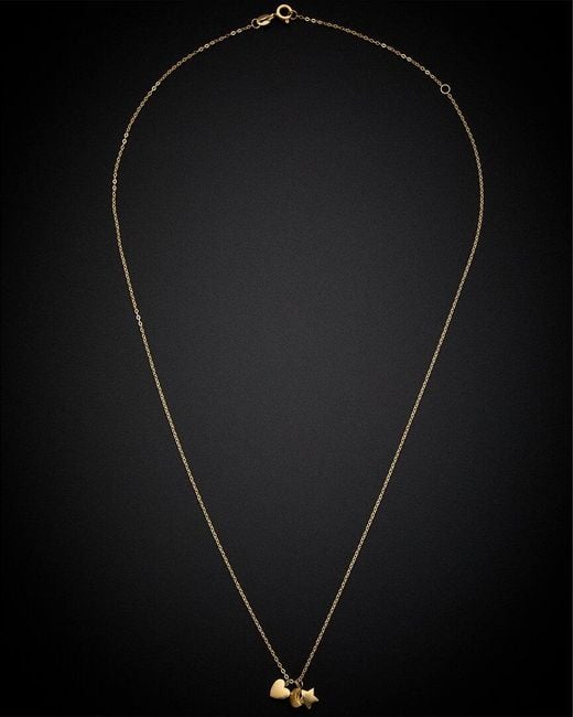 Italian Gold Black 14k Heart, Moon, & Star Charm Necklace