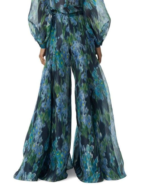 Carolina Herrera Blue Silk Palazzo Pant