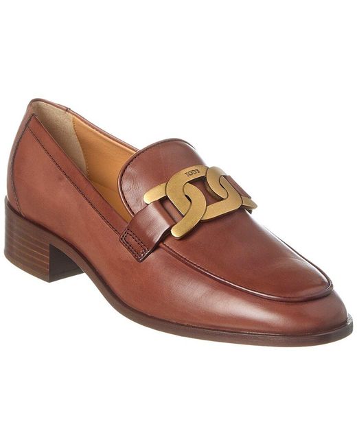 Tod's Brown Logo Chain Detail Leather Loafer