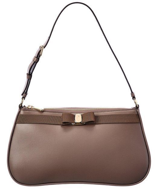 Ferragamo Brown Vara Bow Small Leather Shoulder Bag