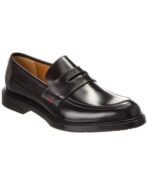 Gucci Black Web Leather Loafer for men