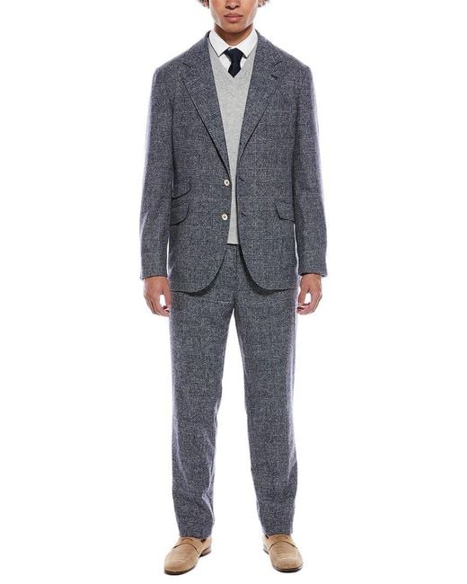 Brunello Cucinelli Blue 2Pc Alpaca & Wool-Blend Suit With Pleated Pant for men