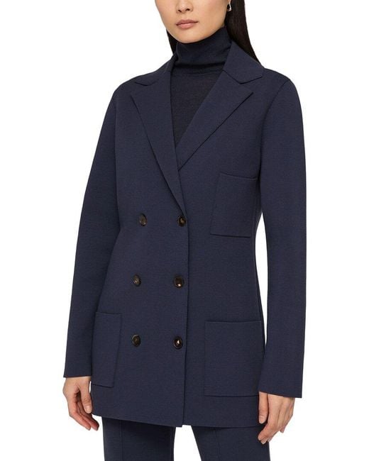 Lafayette 148 New York Blue Plus Double Breasted Knit Wool & Cashmere-Blend Jacket