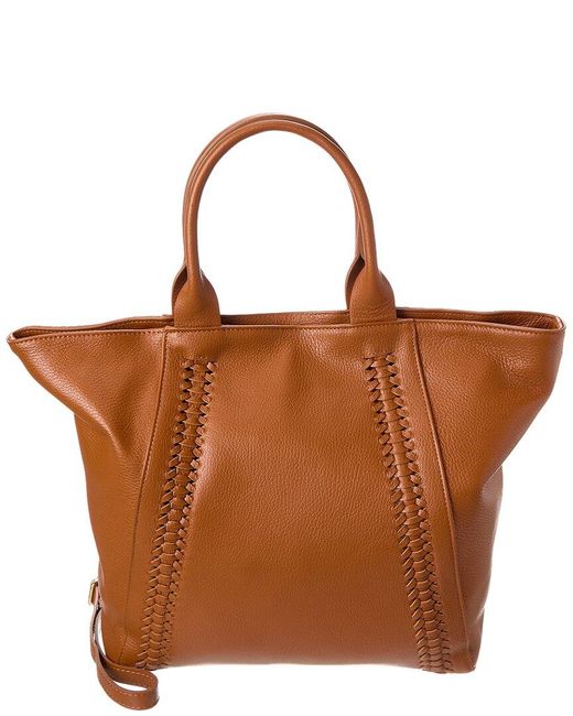 Persaman New York Brown Freya Whipstitched Leather Tote