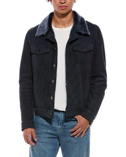 Isaia Blue Suede Trucker Jacket for men