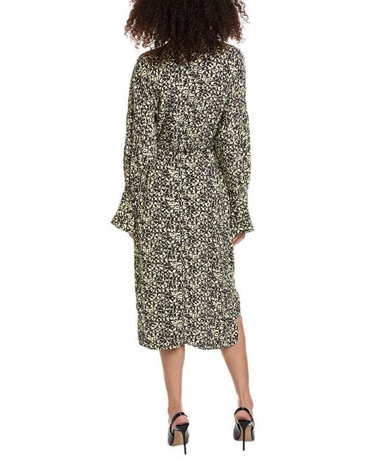 Ganni Green Printed Crepe Shirtdress