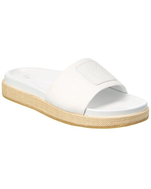 Giuseppe Zanotti White Indi Canvas Slide for men