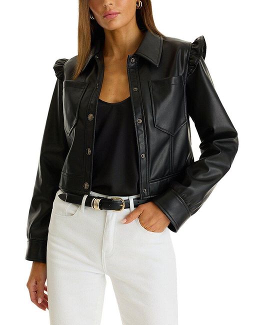 The Noli Shop Black Chantal Ruffle Sleeve Leather Jacket