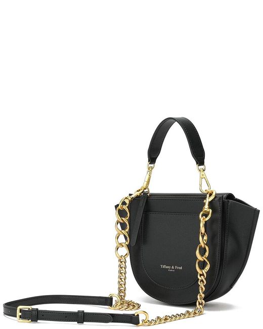 Tiffany & Fred Paris Black Full-grain Leather Top-handle Crossbody