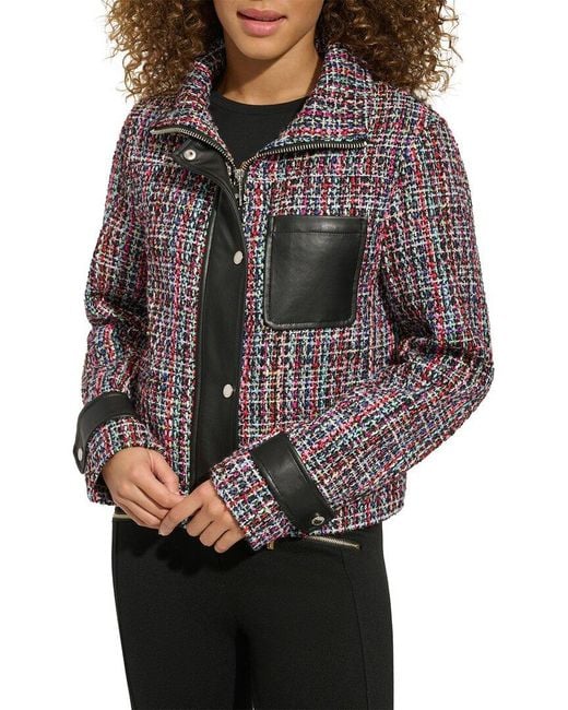 Karl Lagerfeld Black Tweed Front Zip Jacket