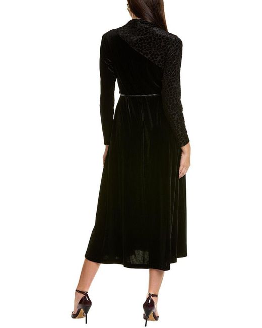 Anne Klein Black Burnout Velvet Midi Dress