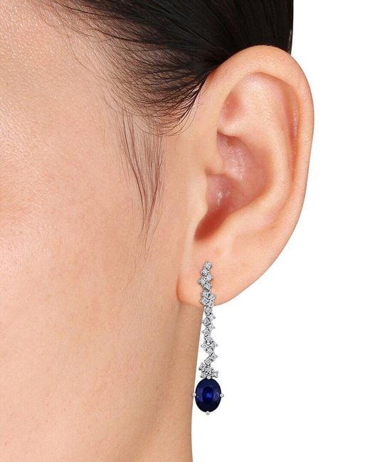 Rina Limor White 14K 6.40 Ct. Tw. Diamond & Sapphire Drop Earrings