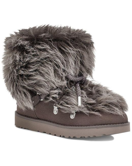 UGG Classic Posh Mini Fur Suede Classic Boot in Grey | Lyst Canada