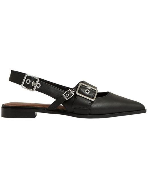 Reiss Black Lois Flat Buckle Leather Mule