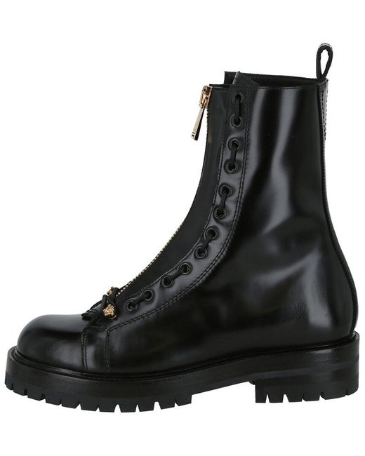 Versace Black Greca Leather Combat Boot for men