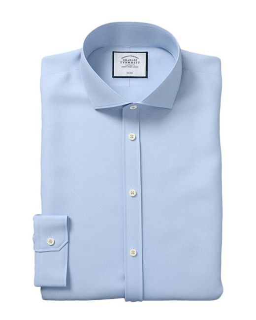 Charles Tyrwhitt Blue Non-iron Poplin Cutaway Super Slim Fit Shirt for men
