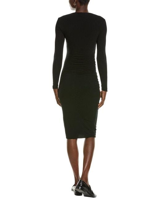 James Perse Black Stretch Ruched Double Layer Midi Dress