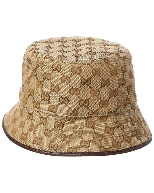 Gucci Natural Gg Canvas & Leather Bucket Hat