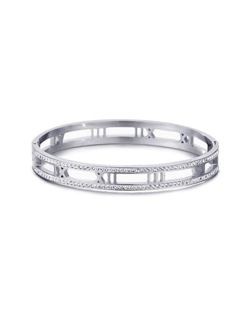 Adornia White Plated Stainless Steel Cz Tarnish-Resistant Roman Numerals Bangle Bracelet